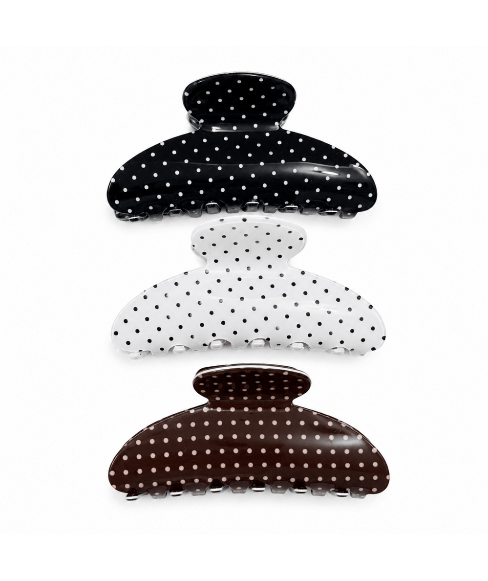 Set of three polka dot hair claw clips in black, white and brown by Ellison + Young - CAKEWISH.
