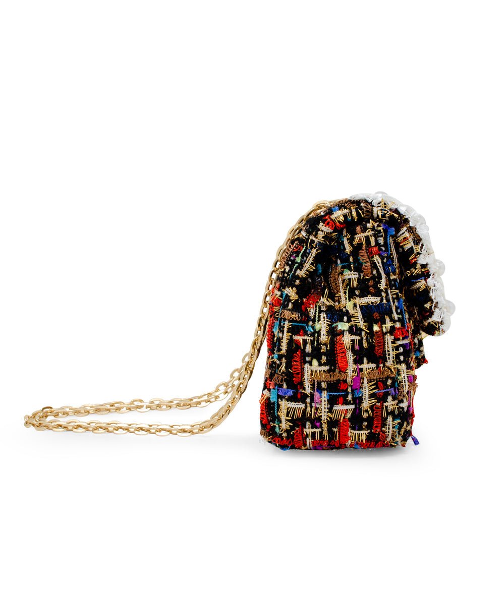 Zomi Gems Classic Tweed Handbag with Pearls, a polished 6.5 inch mini bag - CAKEWISH