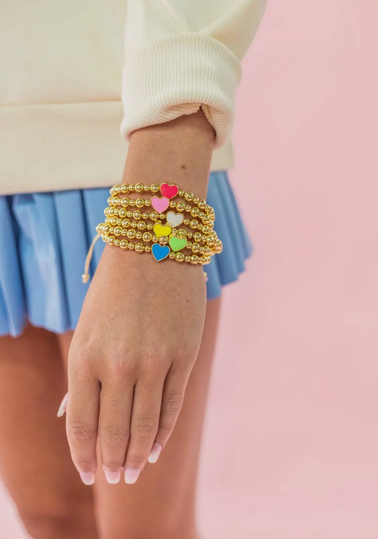 Gold Bead Enamel Heart Bracelet - CAKEWISH