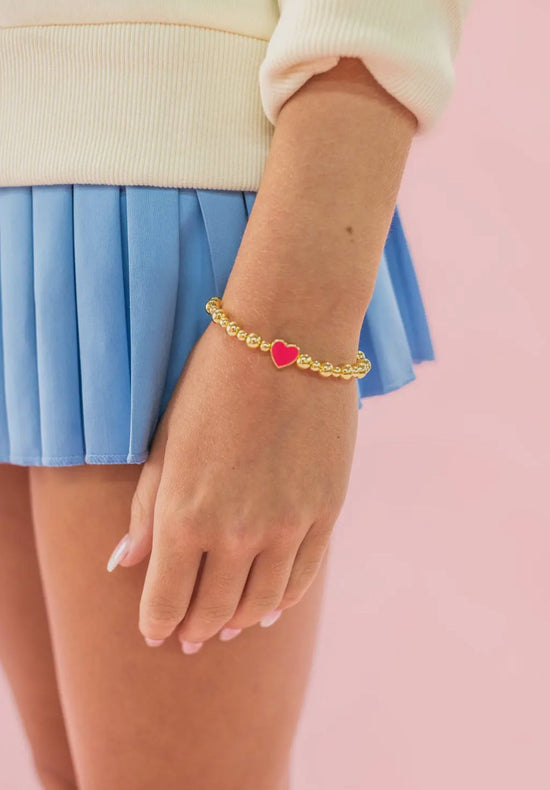 Gold Bead Enamel Heart Bracelet - CAKEWISH