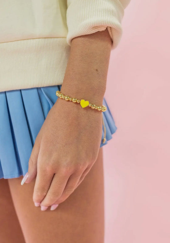 Gold Bead Enamel Heart Bracelet - CAKEWISH