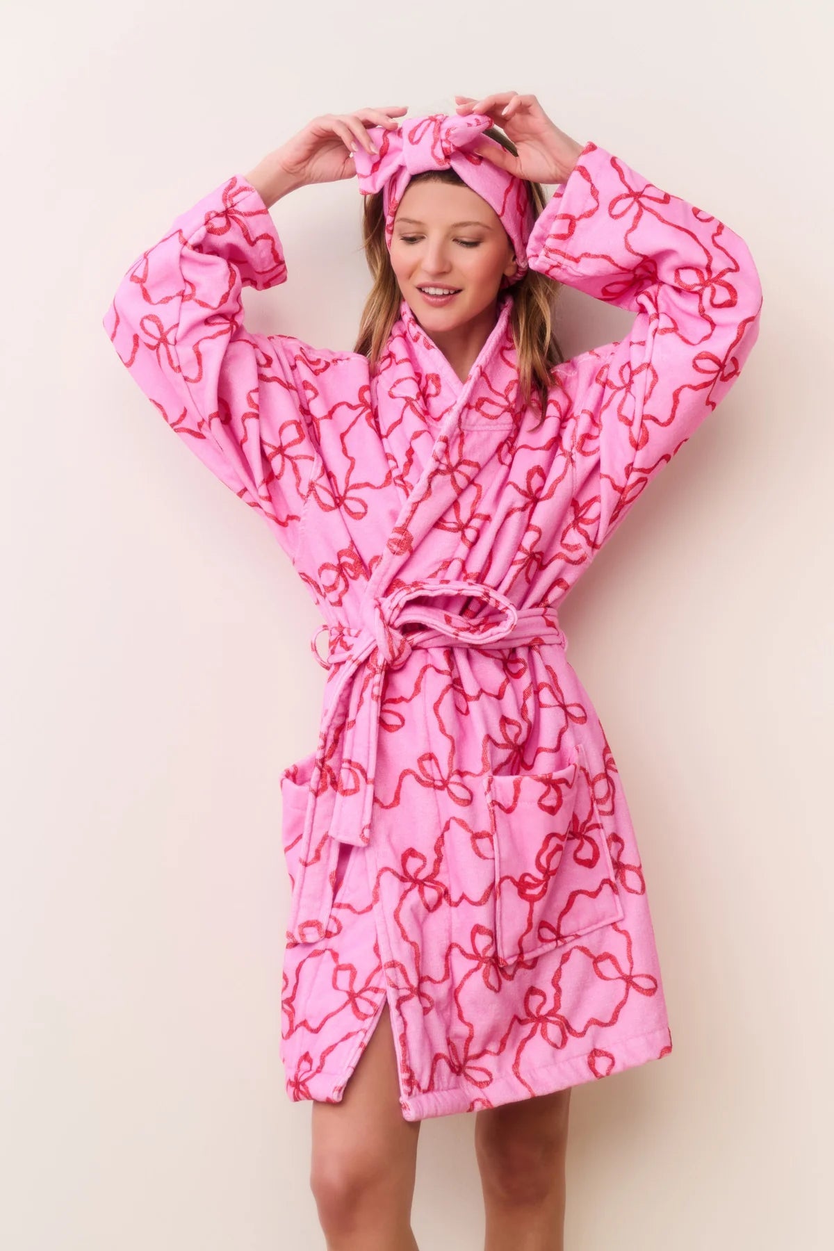 Indie Cotton Bow Print Bath Robe - CAKEWISH