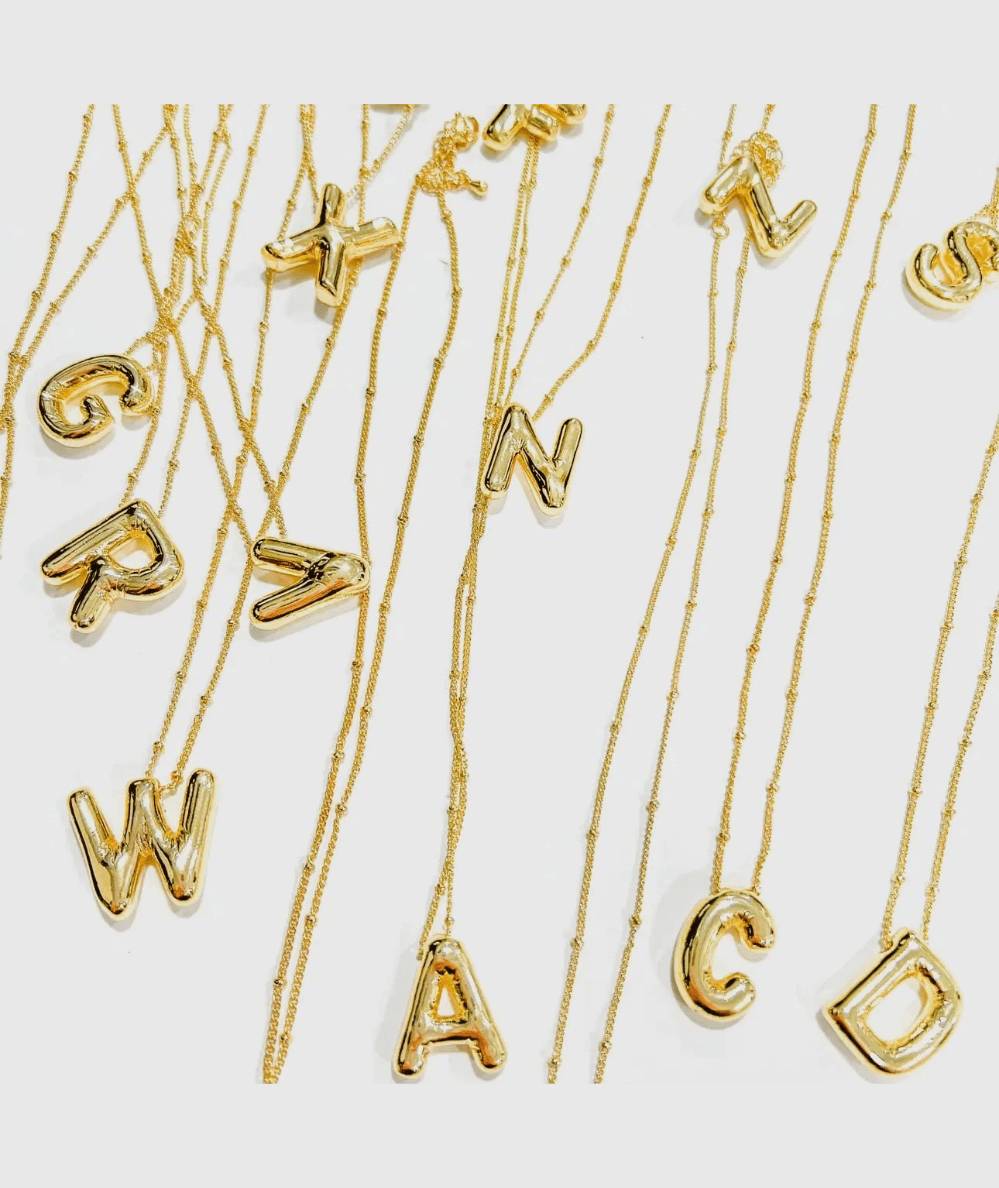 CAKEWISH Initial Balloon 18k Gold Necklace with a 3D-inspired bubble letter - CAKEWISH
