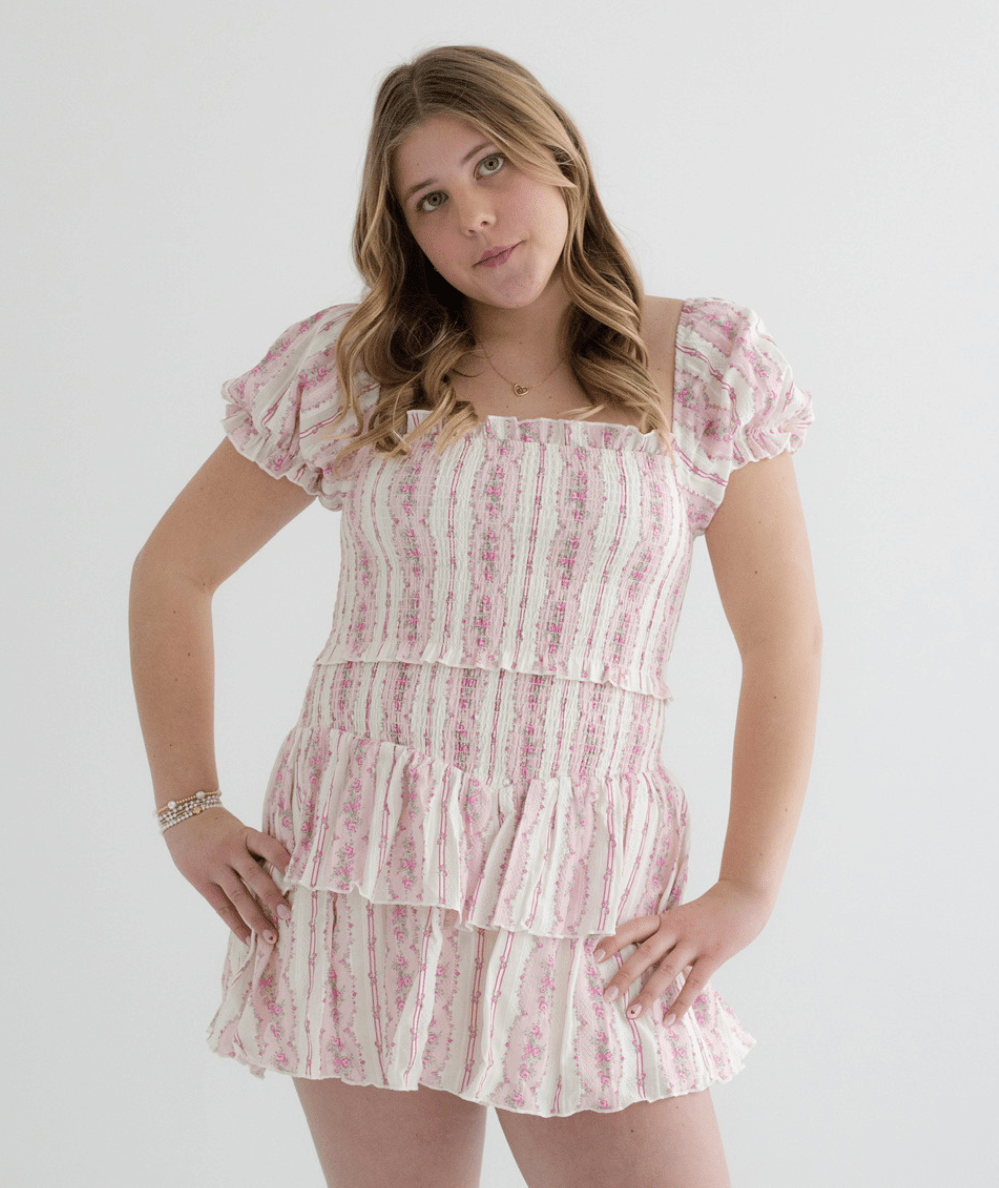 Junior Brooke Smocked Waist Floral Skirt - CAKEWISH