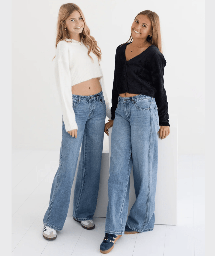 KatieJ NYC Junior Chicago Low Rise Wide Leg Jean with a low-waisted design - CAKEWISH