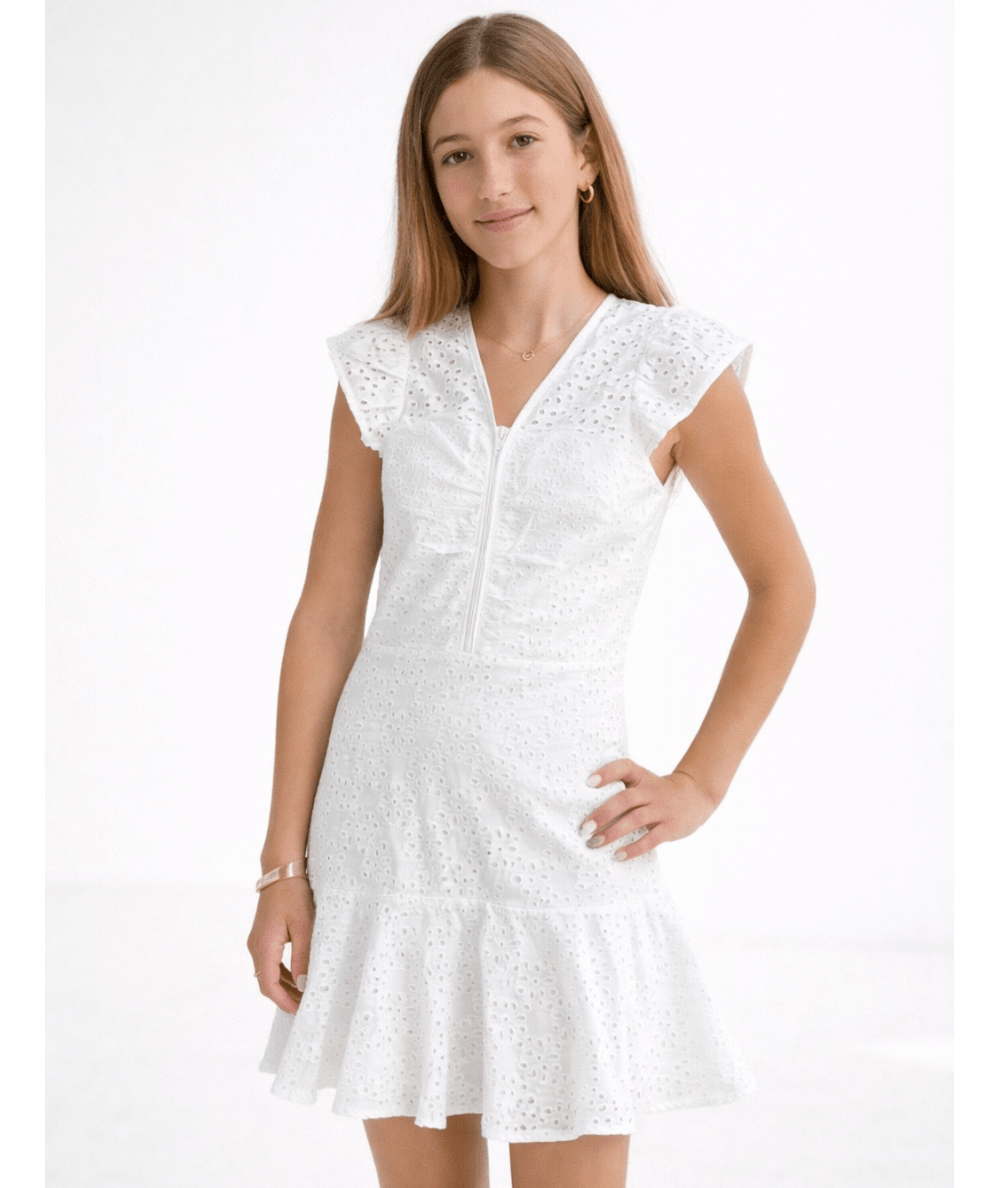 Junior Eyelet Cap Sleeve Dress - CAKEWISH