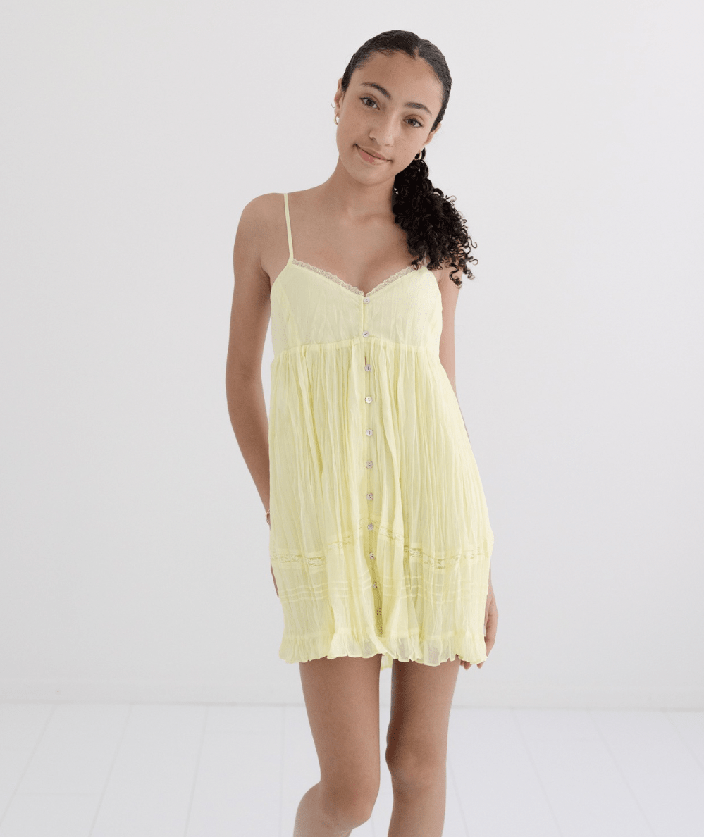 Junior Flowy Canary Yellow Dakota Dress - CAKEWISH