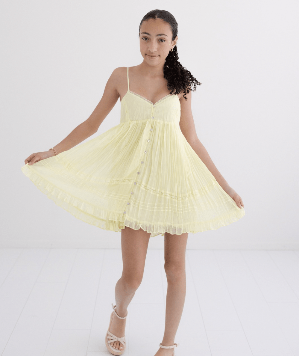 Junior Flowy Canary Yellow Dakota Dress - CAKEWISH