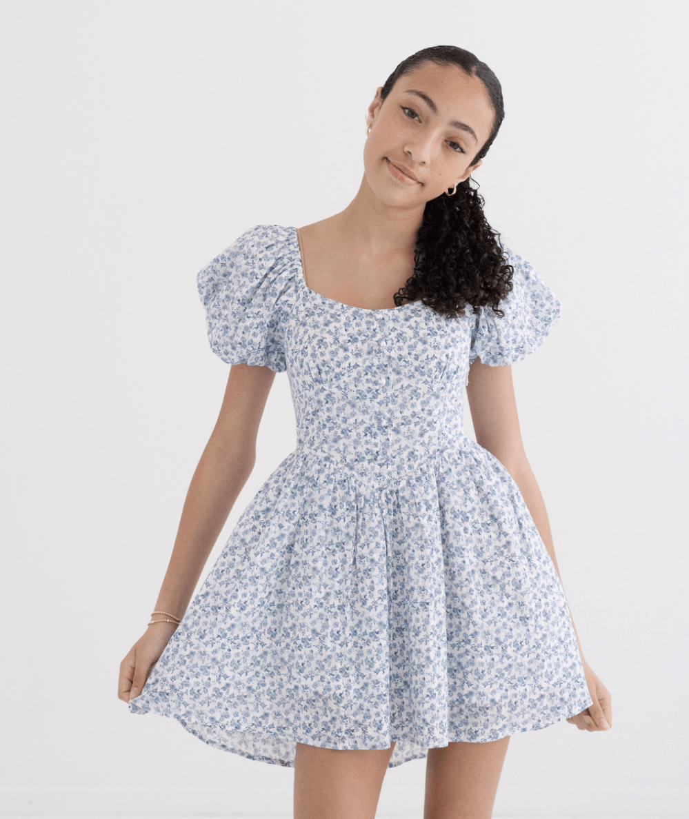 Junior Greta Corset Puff Sleeve Dress - CAKEWISH