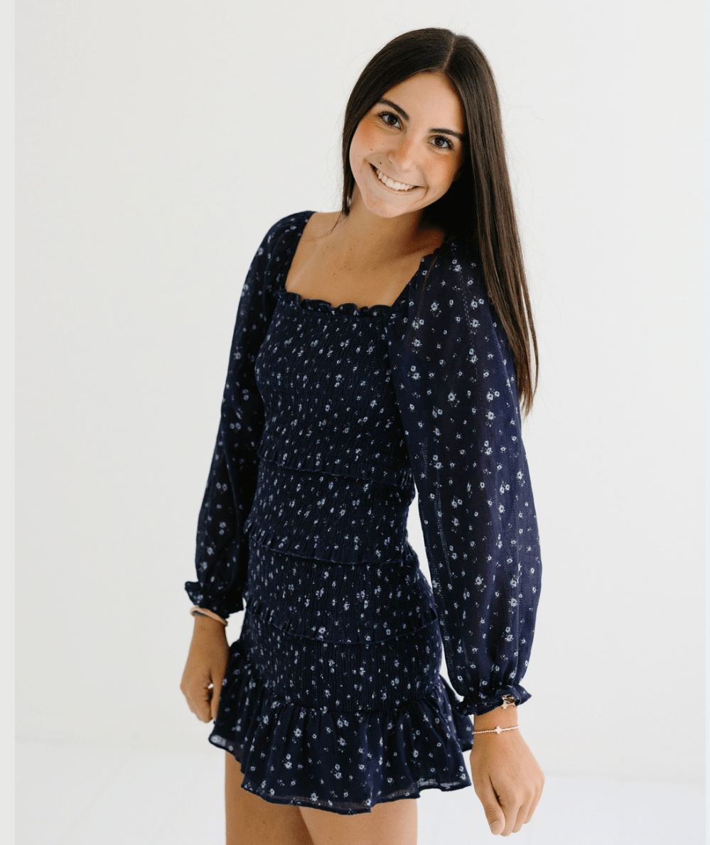 Junior Laila Long Sleeve Print Dress - CAKEWISH