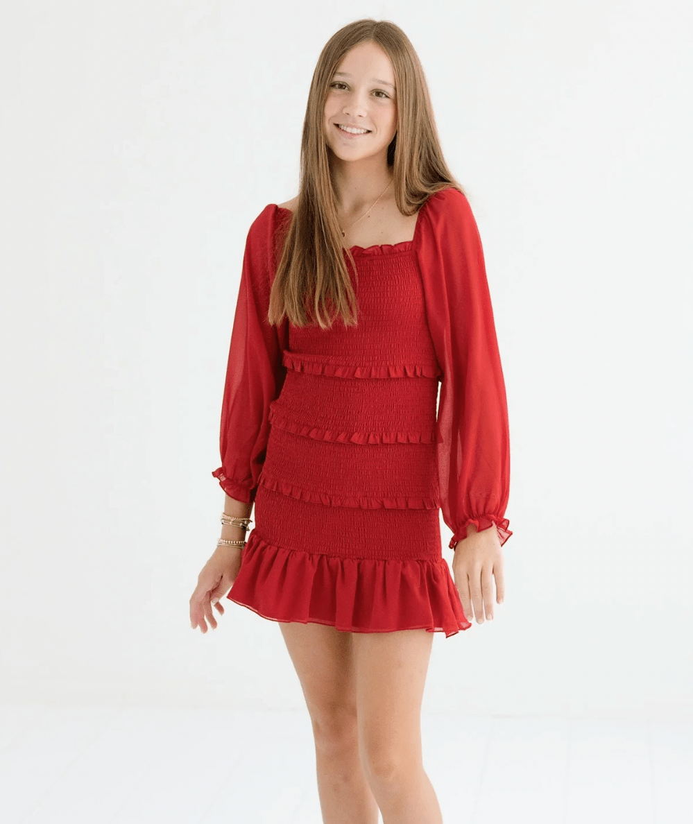 Junior Laila Solid Sheer Long Sleeve Dress - CAKEWISH