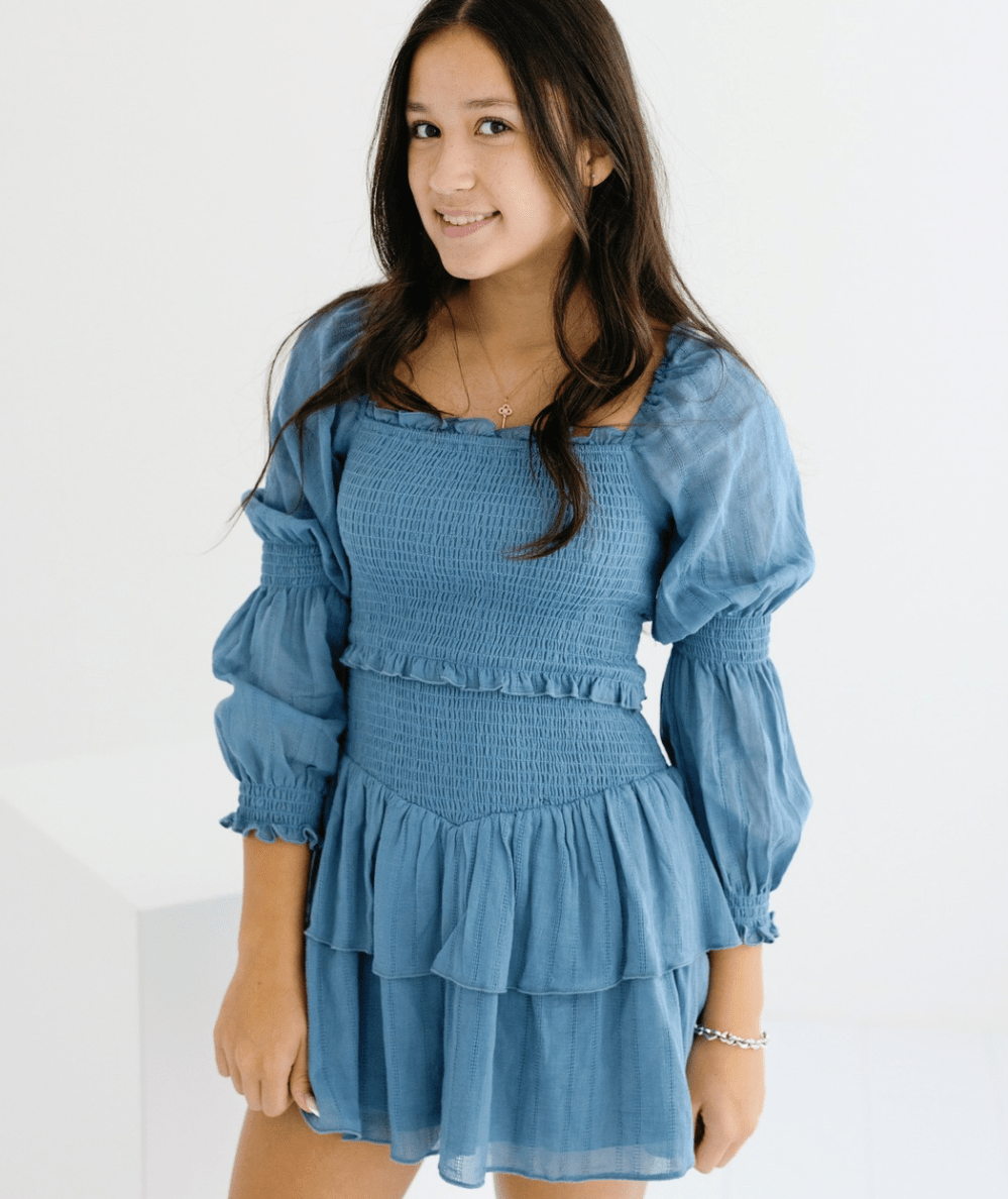 Junior Lainey Long Sleeve Solid Dress - CAKEWISH
