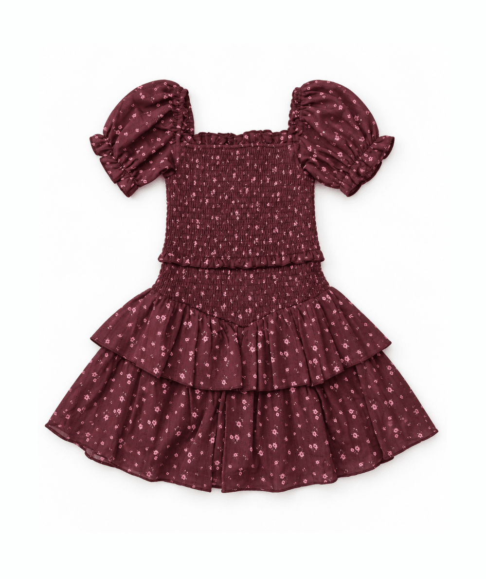 Junior Lainey Puff Sleeve Floral Dress - CAKEWISH