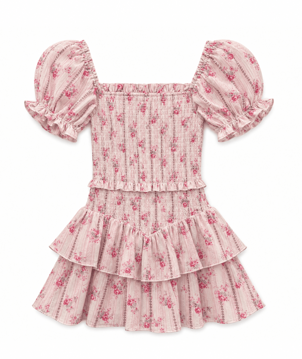 Junior Lainey Puff Sleeve Floral Dress - CAKEWISH