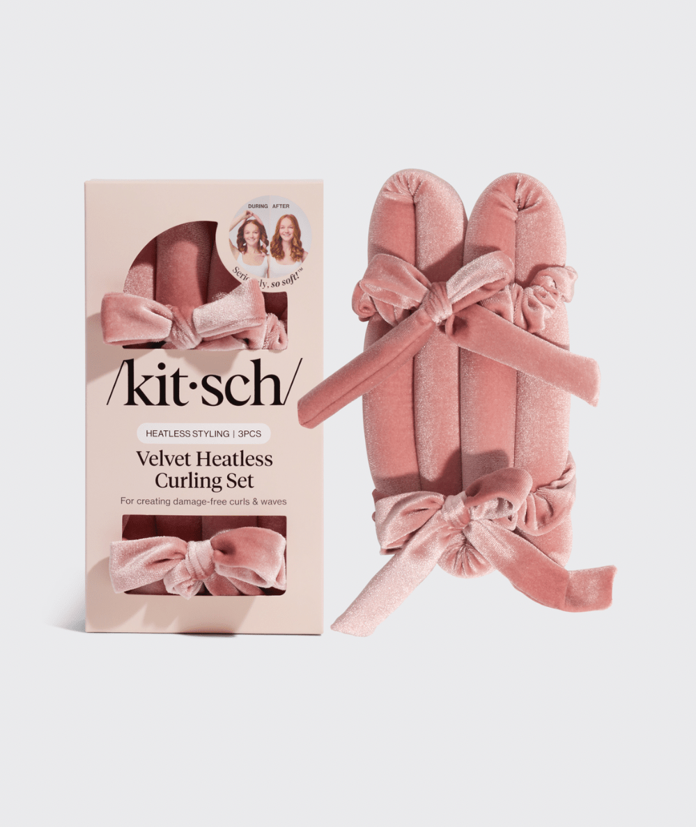 Terracotta Velvet Heatless Curling Set by Kitsch with heatless curls and waves without heat damage - CAKEWISH.