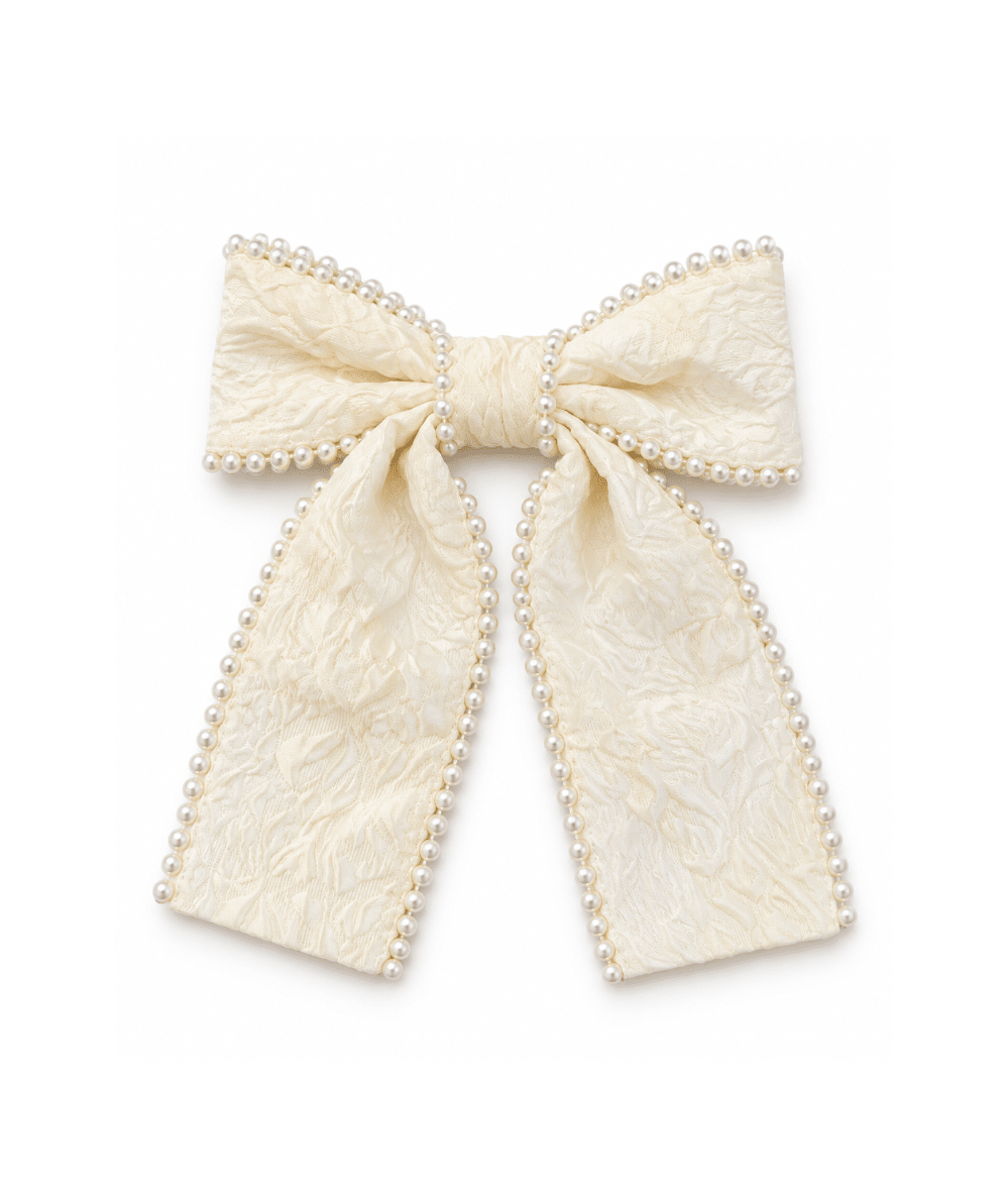 Palace Pearl Embellished Ivory Hair Bow - CAKEWISH