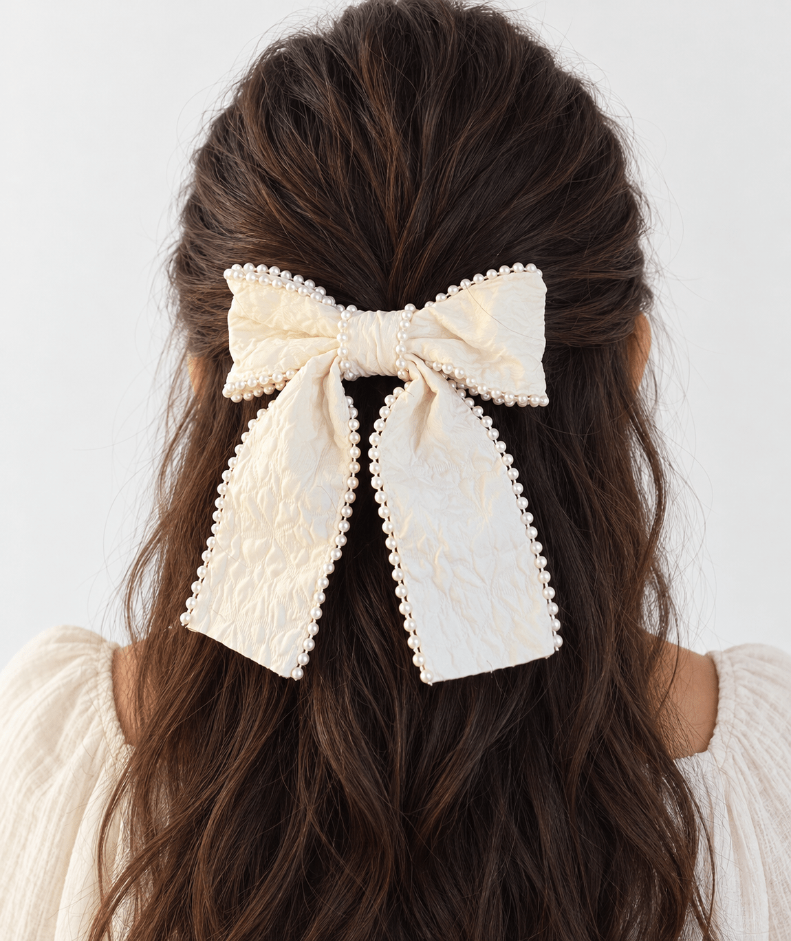 Palace Pearl Embellished Ivory Hair Bow - CAKEWISH