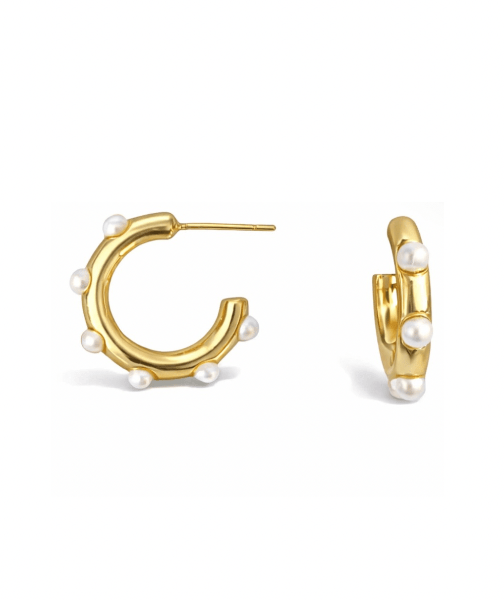 Ellison + Young Pearl Accent Gold Hoop Earrings, gold hoops dotted with small pearls - CAKEWISH