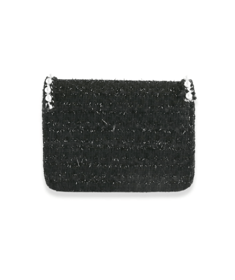 Gold chain included on the Pearl Trim Tweed Purse in Black by Doe A Dear - CAKEWISH.