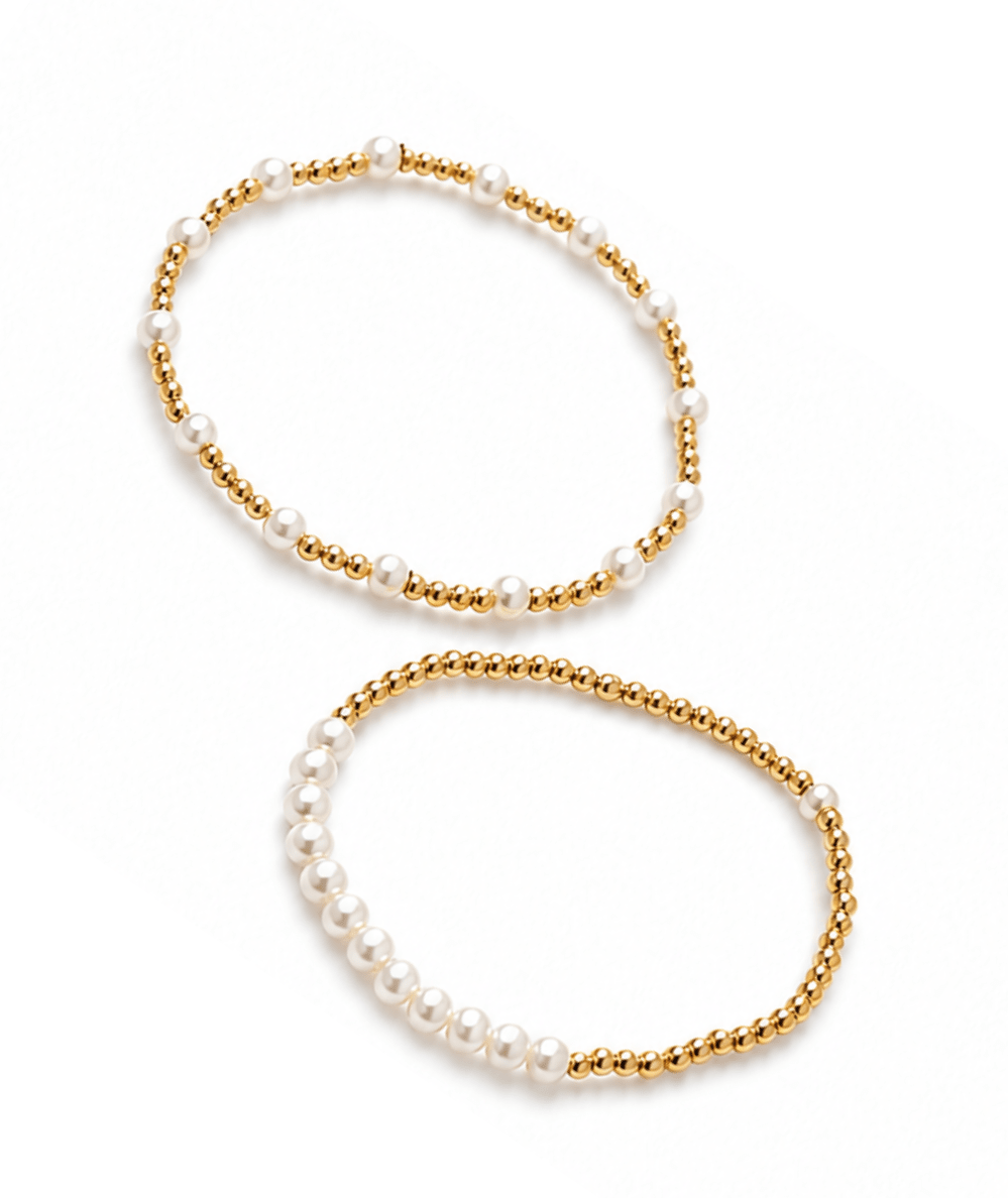 Pearls And Gold Stretch Bracelet Set - CAKEWISH