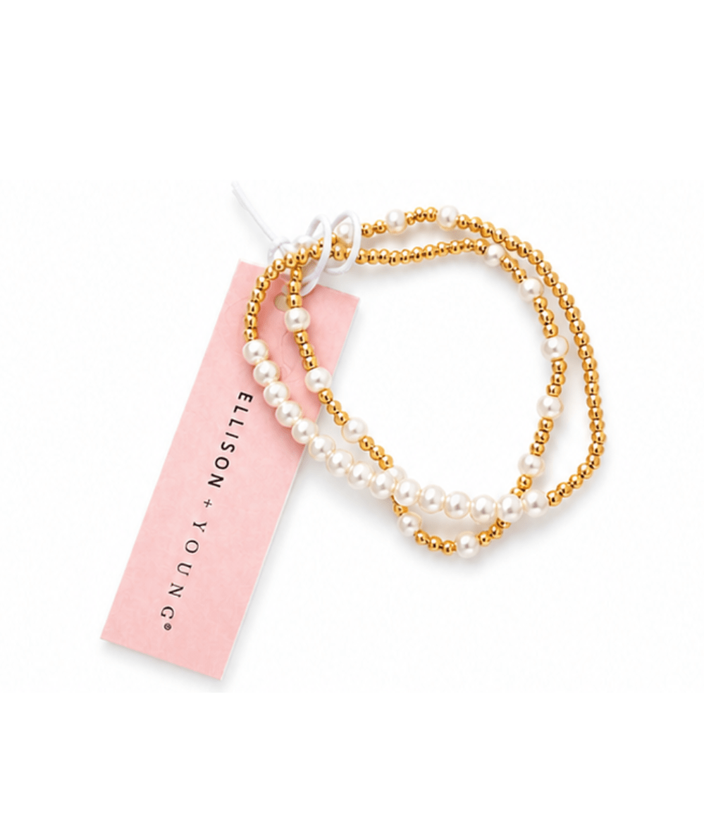 Pearls And Gold Stretch Bracelet Set - CAKEWISH
