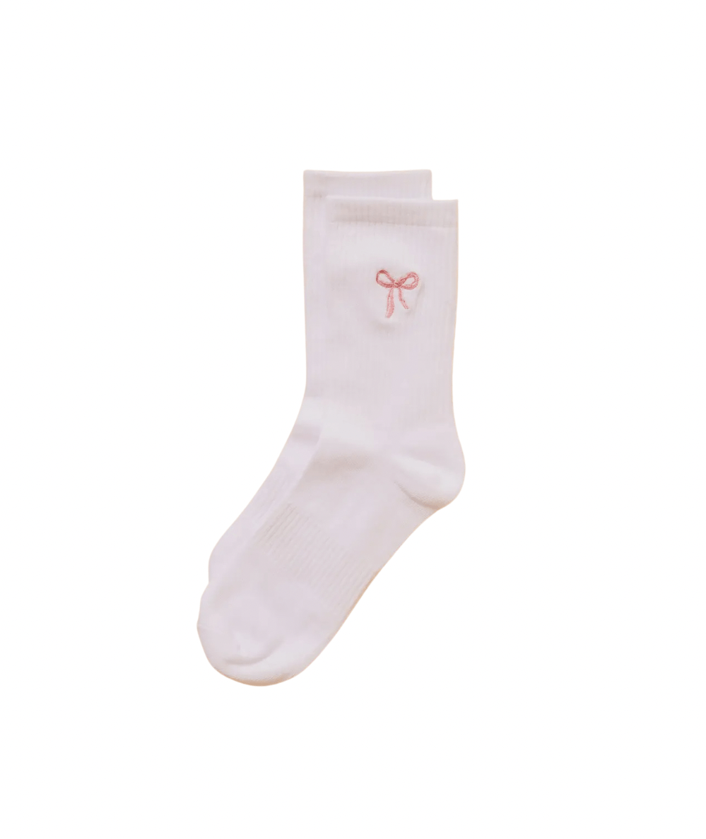 Pink Bow Embroidered Crew Socks - CAKEWISH