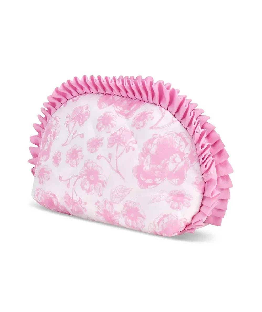Second view of the Pretty Pink Toile oval makeup bag with ruffle trim, by Iscream - CAKEWISH