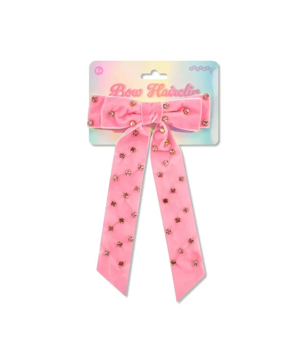 Rhinestone Bow Hair Clip in Pink by Iscream with velvet hair bow clip - CAKEWISH.