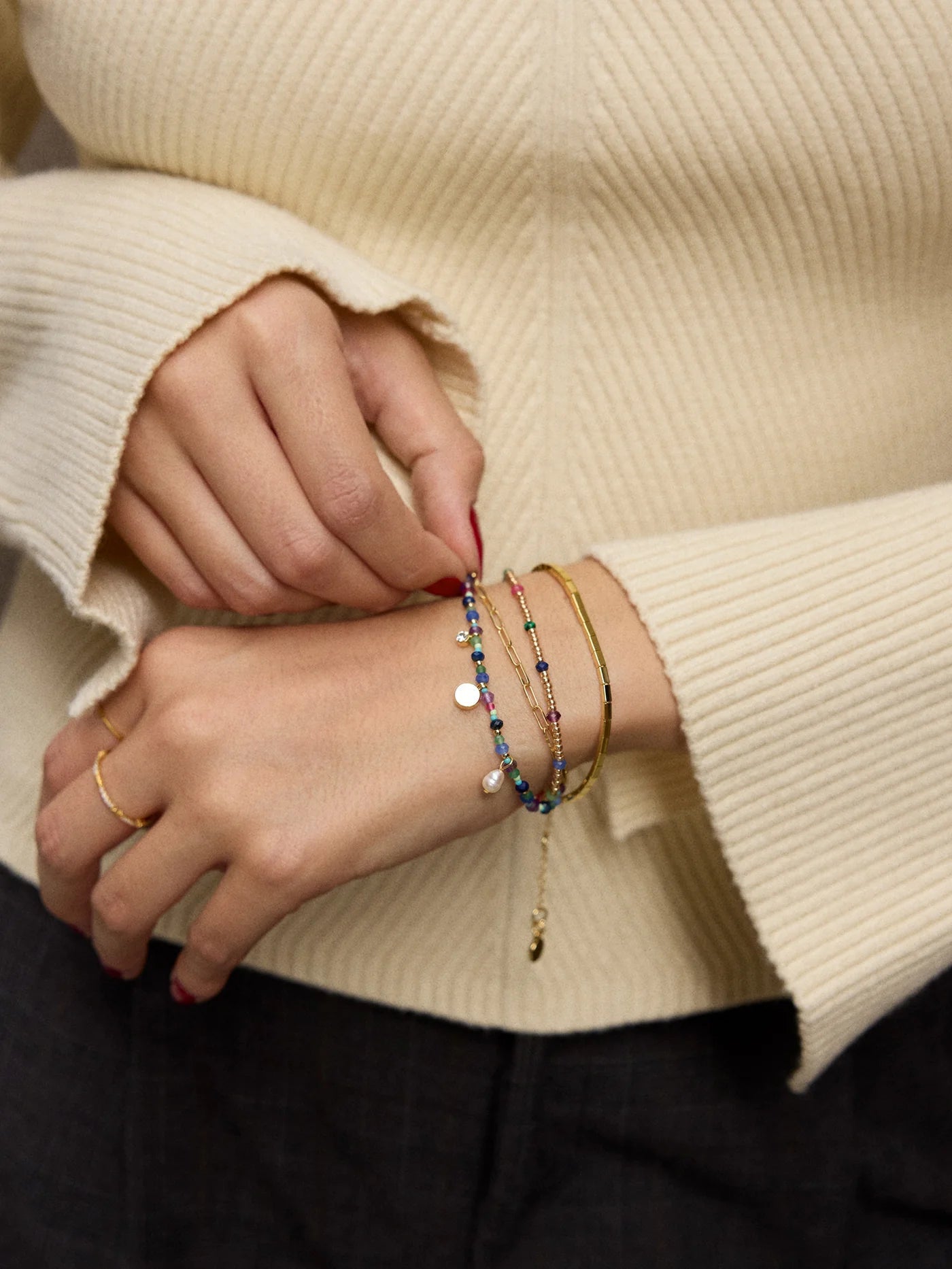 Rowan BlueMulti/Gold Semi - Precious Layered Bracelet - CAKEWISH