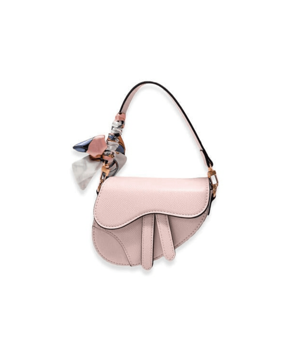 Saddle Purse With Scarf in Pink by Doe A Dear with classic saddle silhouette - CAKEWISH.