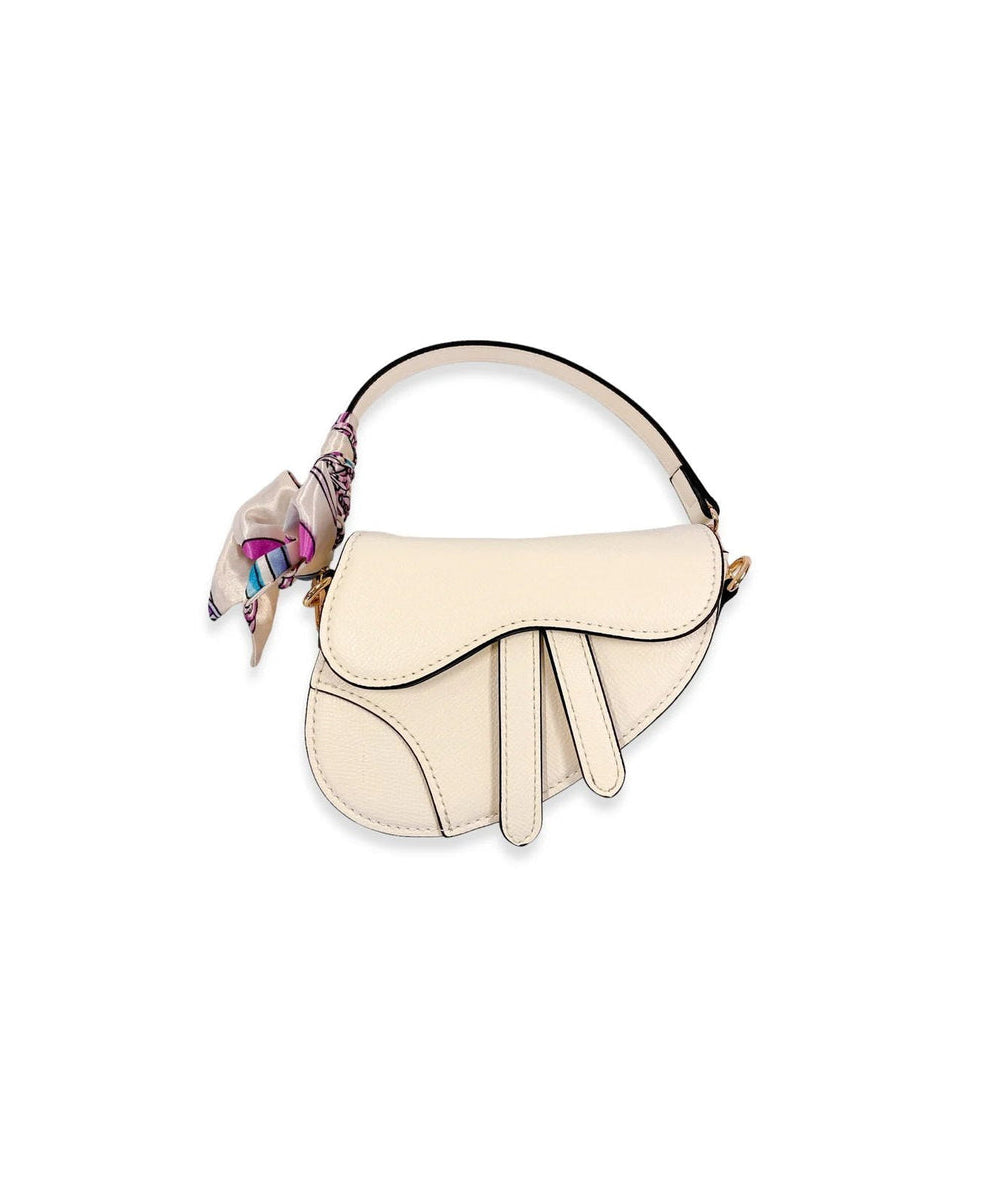 Doe A Dear Saddle Purse With Scarf in Ivory featuring tied scarf detail - CAKEWISH.