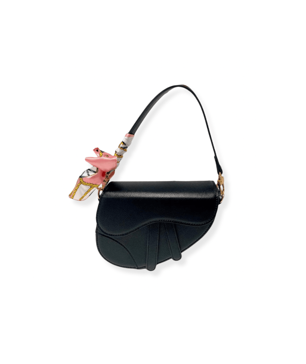 Saddle Purse With Scarf in Black by Doe A Dear, a classic saddle silhouette with a tied scarf - CAKEWISH.