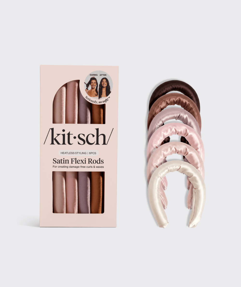 Kitsch Satin Wrapped Flexi Rods 6pc Set in Rosewood for heatless curls - CAKEWISH