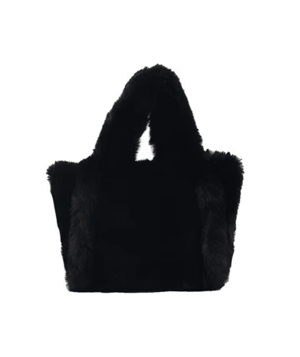 Black small fuzzy faux fur purse with soft plush texture by Malibu Sugar - CAKEWISH.