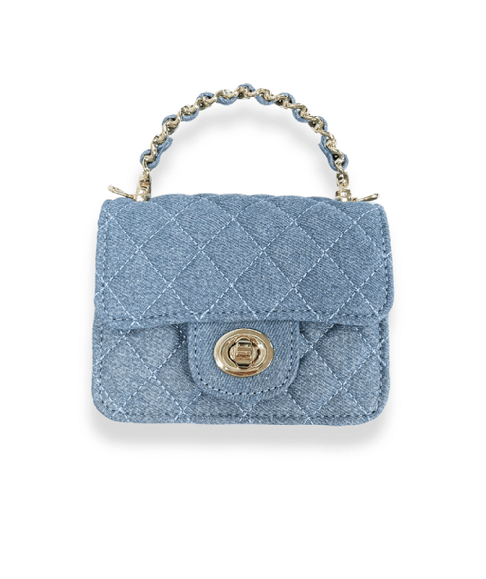 Doe A Dear Sparkly Denim Quilted Purse in glitter-finish quilted denim - CAKEWISH.