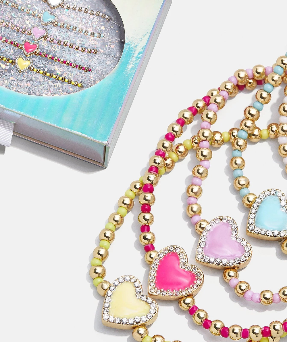 Sweetheart Pisa Bracelet Set | Outline Pavé Heart by Baublebar with heart centerpieces in a range of bright colors - CAKEWISH.