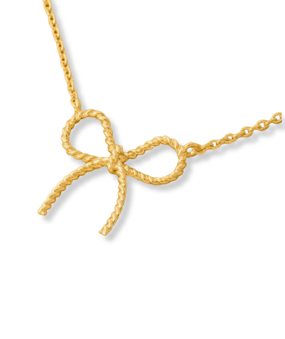 Textured Ribbon Bow Pendant Chain Necklace - CAKEWISH