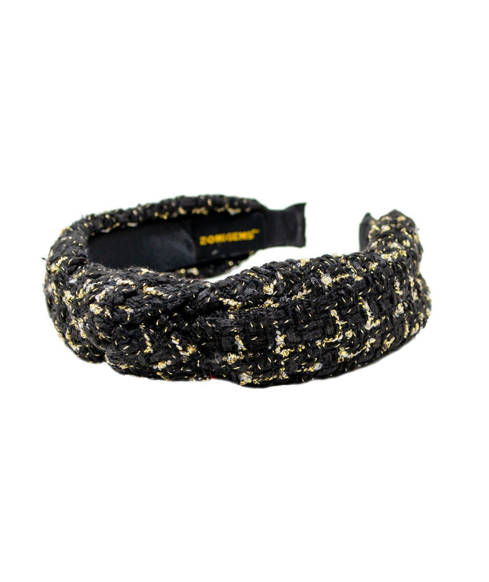 Black and gold tweed knotted top-knot headband by Zomi Gems - CAKEWISH.