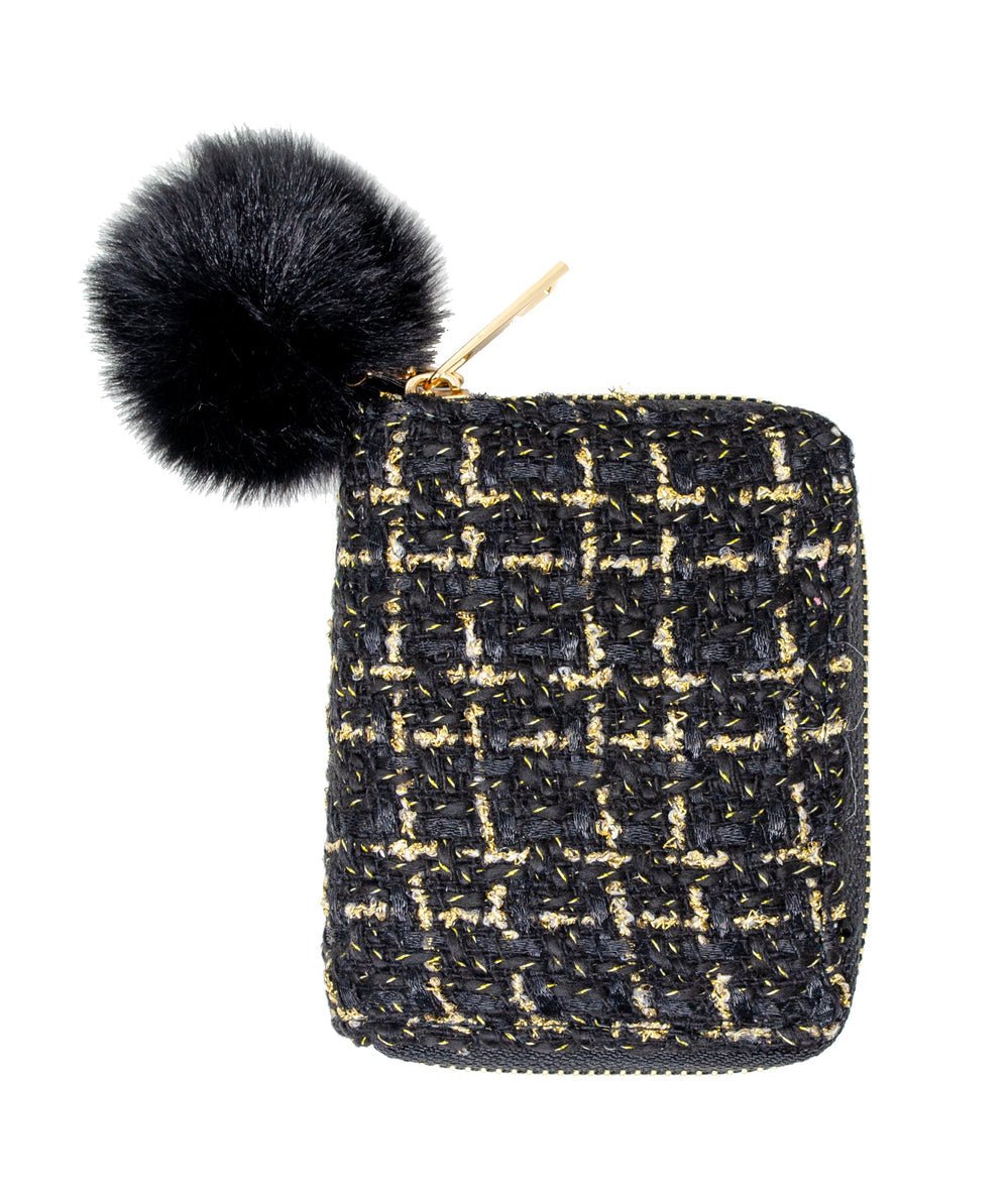 Black Tweed Wallet with Pom Pom by Zomi Gems - CAKEWISH