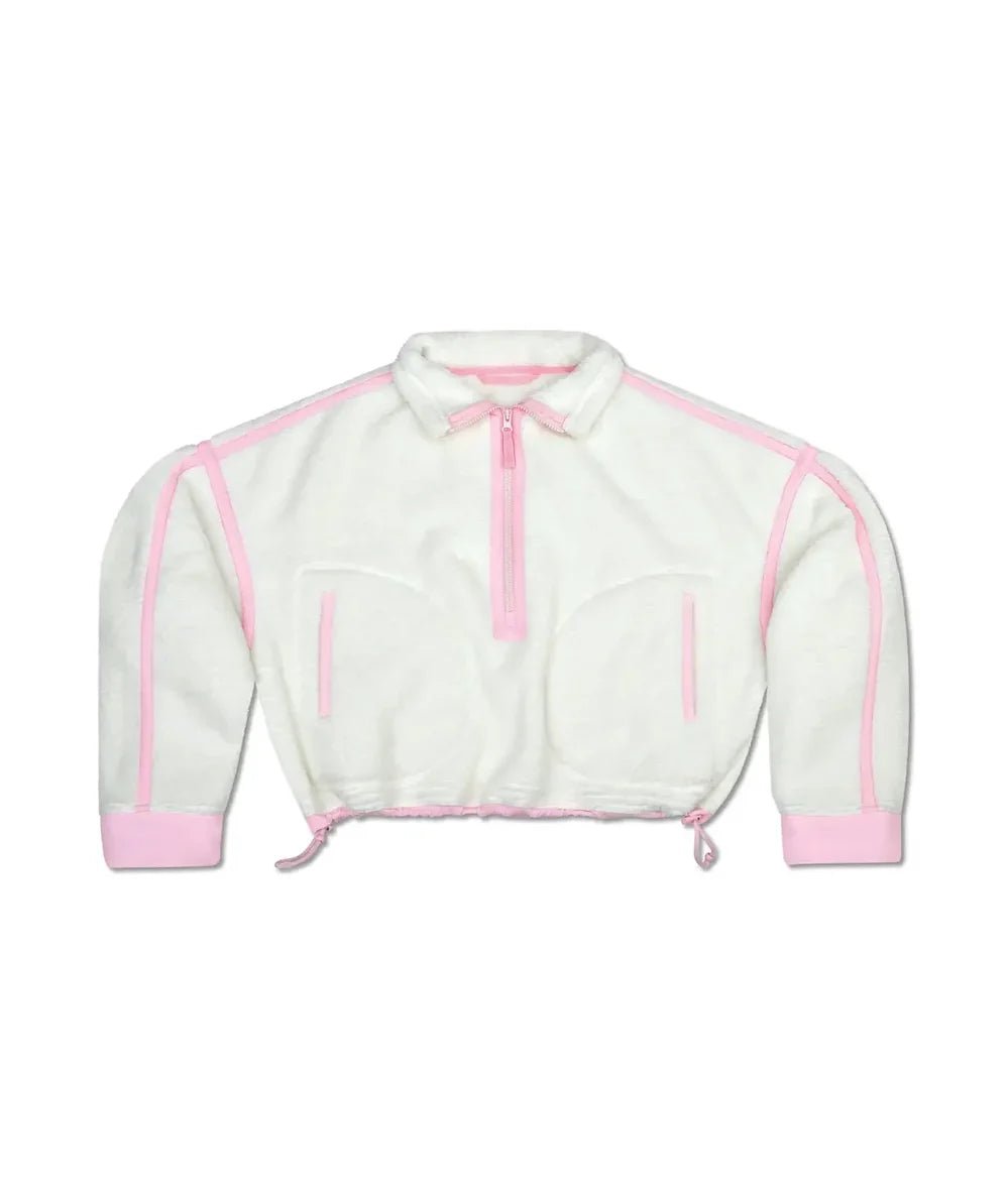 Tween 1/2 Zip Sherpa Pullover in Cream/Pink by Iscream with soft sherpa material - CAKEWISH.