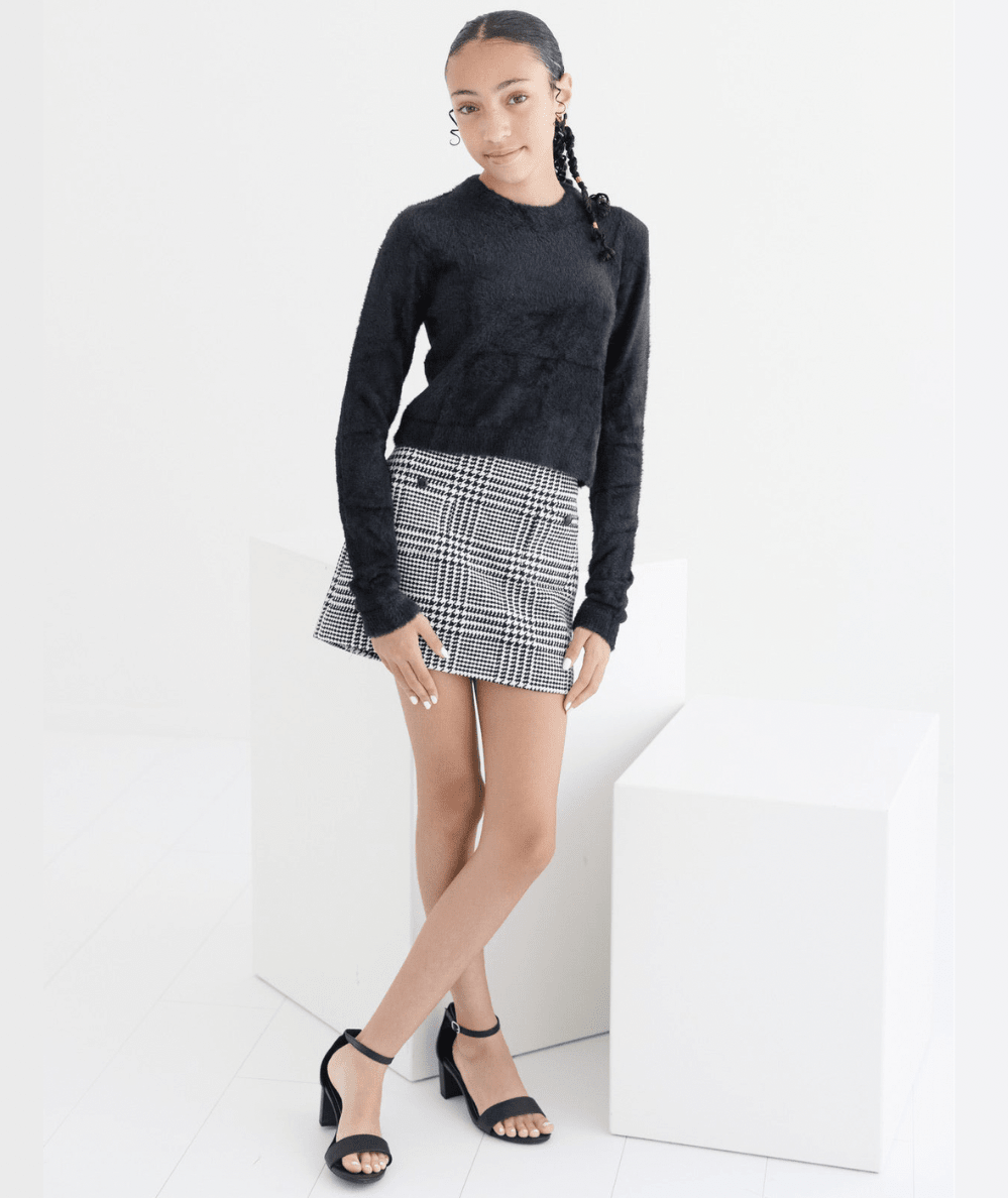 Tween Ainsley Houndstooth Skirt in Black and White - CAKEWISH