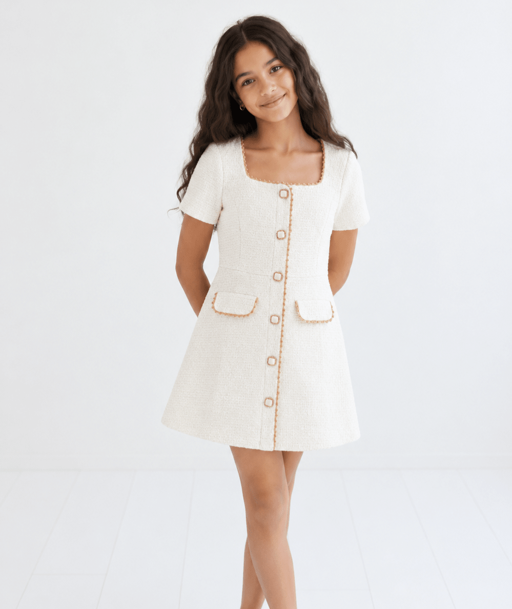 Tween Anna Ivory Boucle Mini Dress - CAKEWISH
