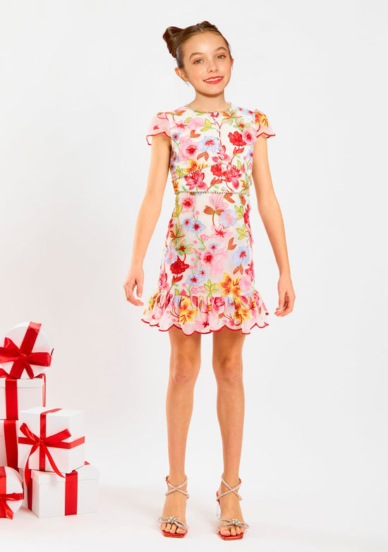Tween Arabella Embroidered Mini Dress - CAKEWISH