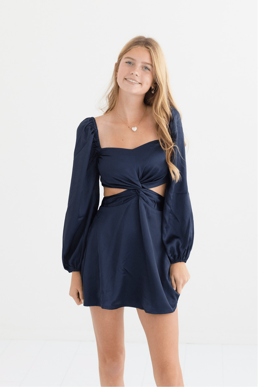 Tween Ari Satin Cut - Out Dress - CAKEWISH