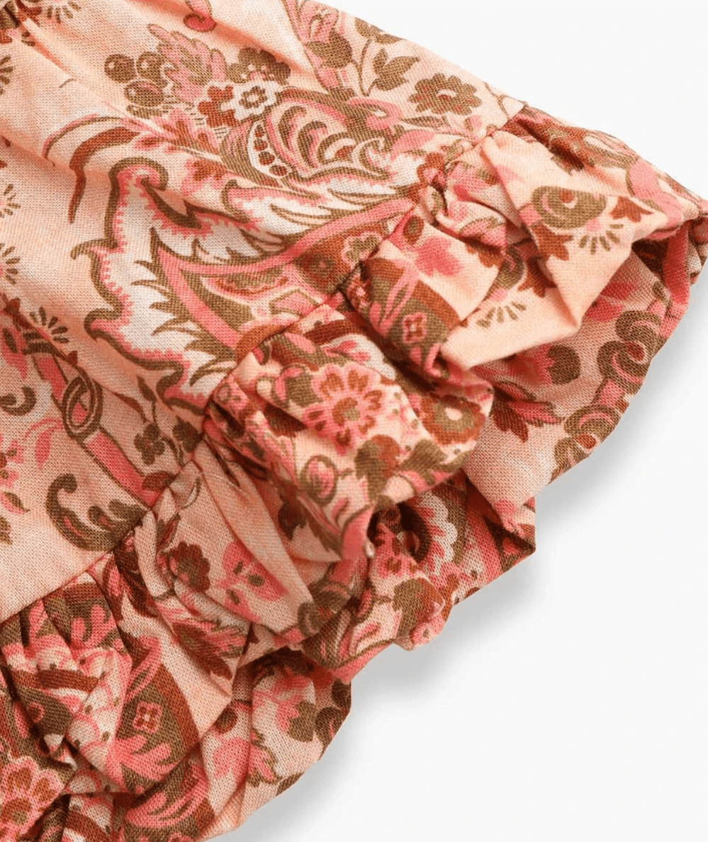 Tween Aster Bubble Hem Skirt Pink Paisley Floral - CAKEWISH