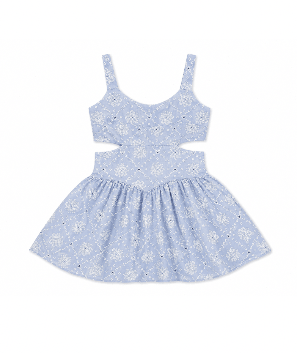 Tween Bandana Print Embroidered Cutout Dress - CAKEWISH