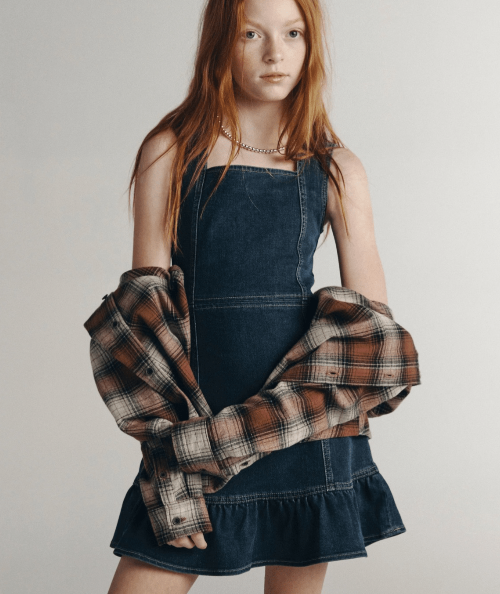 Tween Bety Square Neck Denim Dress - CAKEWISH