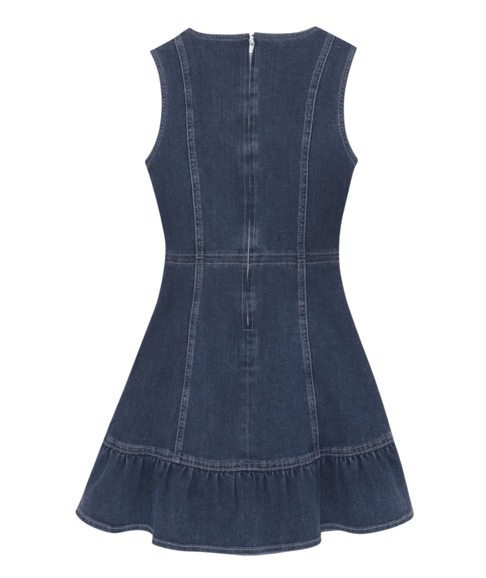 Tween Bety Square Neck Denim Dress - CAKEWISH