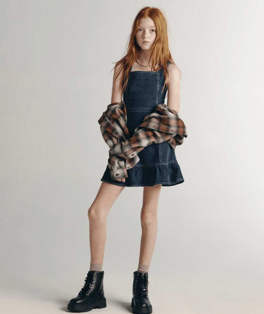 Tween Bety Square Neck Denim Dress - CAKEWISH