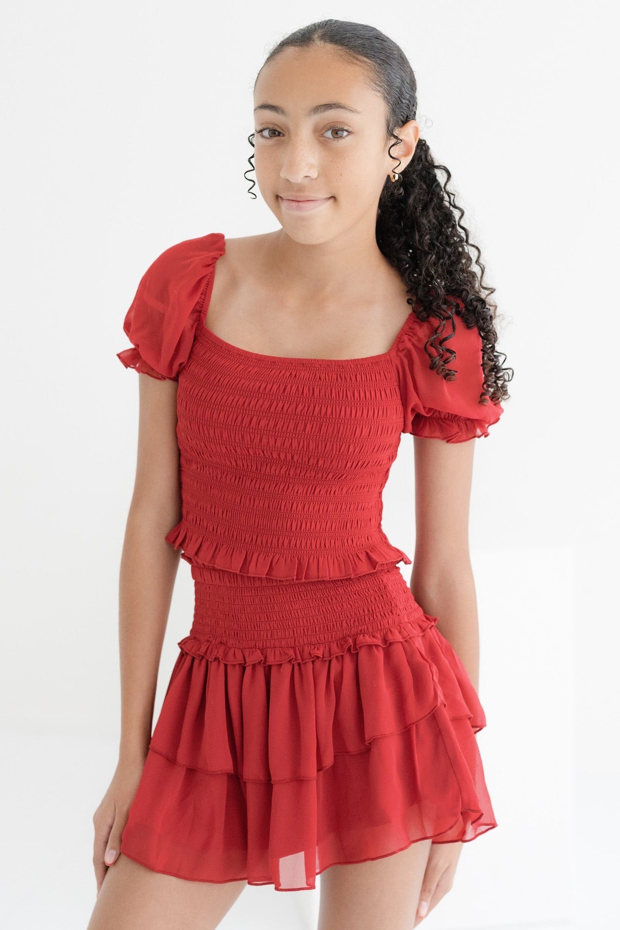 Tween Bianca Red Silky Georgette Skirt - CAKEWISH